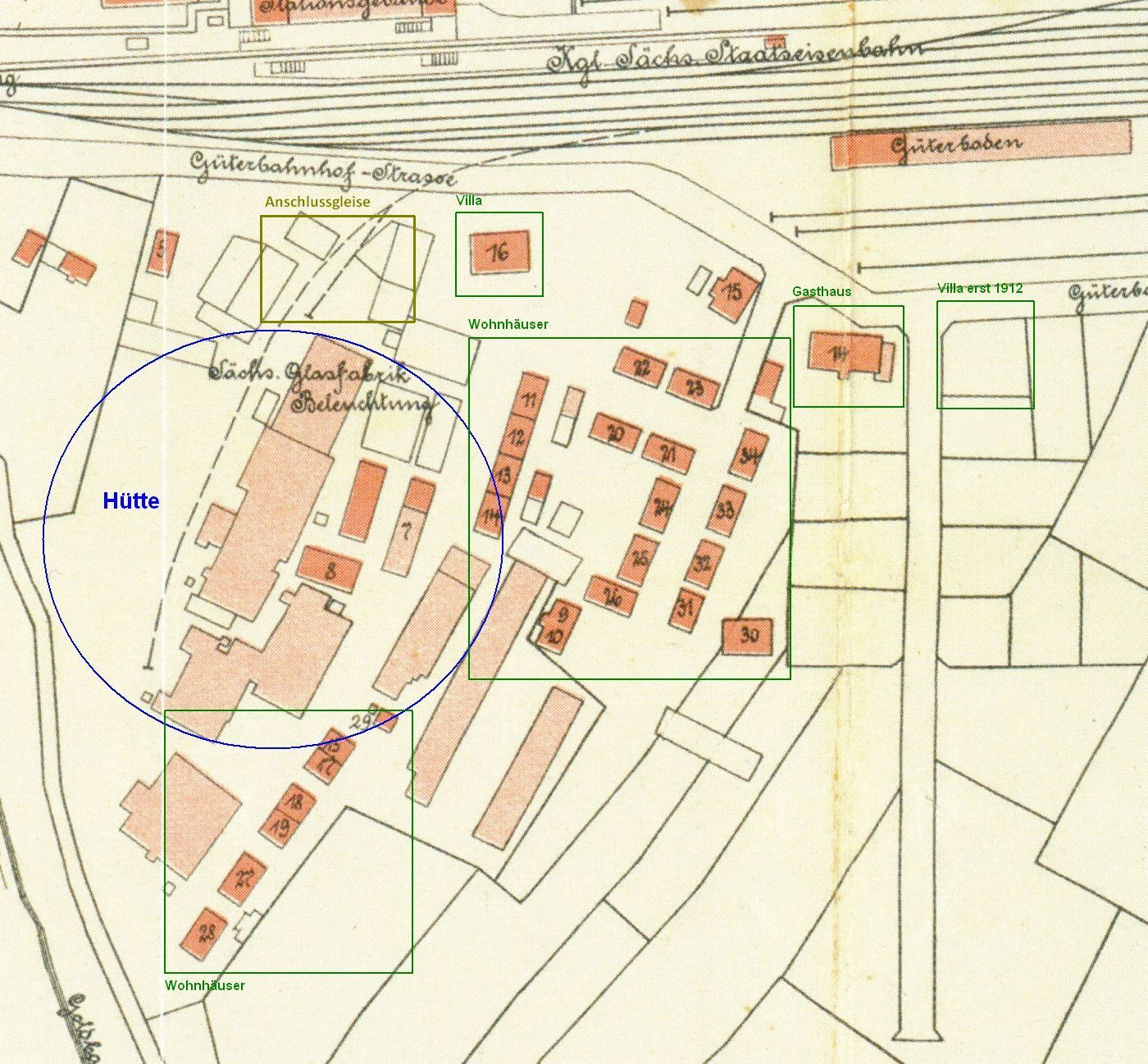 Stadtplan 1905 mit Markierungen