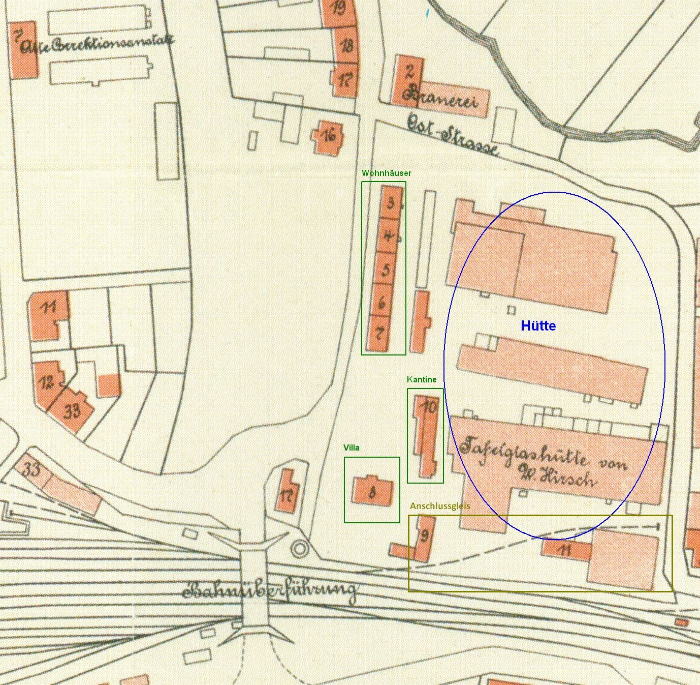 Stadtplan 1905 mit Markierungen