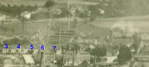 Ausschnitt aus einer Ansichtskarte (Luftbild) um 1935 mit Markierungen