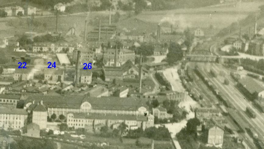 Ausschnitt aus einer Ansichtskarte (Luftbild) um 1935 mit Markierungen