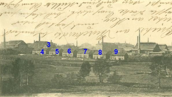 Ausschnitt aus einer Ansichtskarte 1906 mit Markierungen